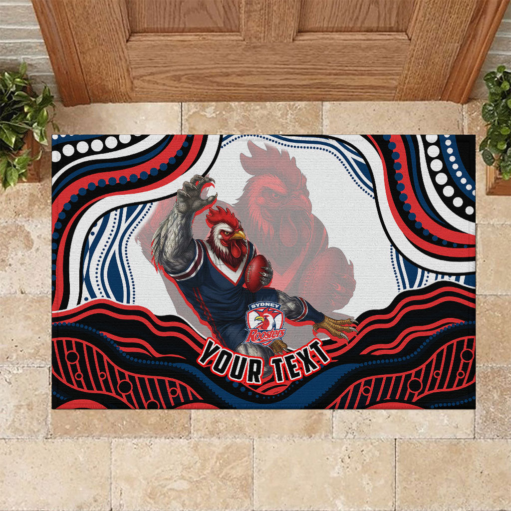 Personalized Sydney Roosters Rubber Doormat Aboriginal Dot Art - Dreamtime Rugby Mascot