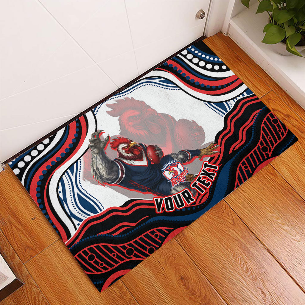 Personalized Sydney Roosters Rubber Doormat Aboriginal Dot Art - Dreamtime Rugby Mascot