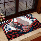 Personalized Sydney Roosters Rubber Doormat Aboriginal Dot Art - Dreamtime Rugby Mascot