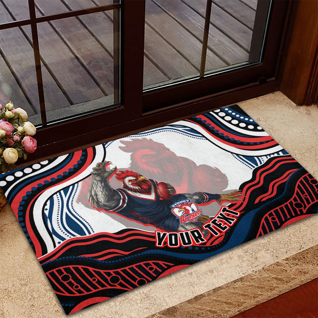 Personalized Sydney Roosters Rubber Doormat Aboriginal Dot Art - Dreamtime Rugby Mascot