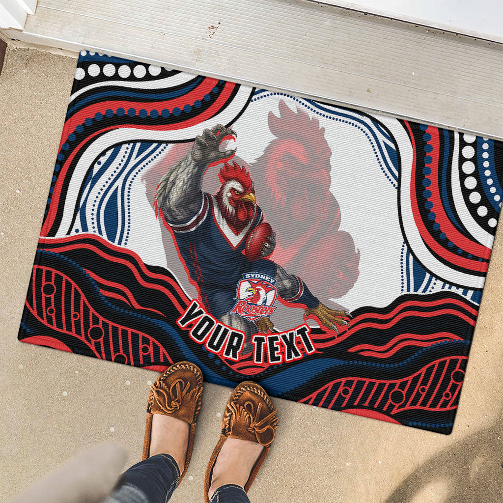 Personalized Sydney Roosters Rubber Doormat Aboriginal Dot Art - Dreamtime Rugby Mascot