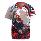 Personalized Sydney Roosters Rugby Jersey Aboriginal Dot Art - Dreamtime Rugby Mascot