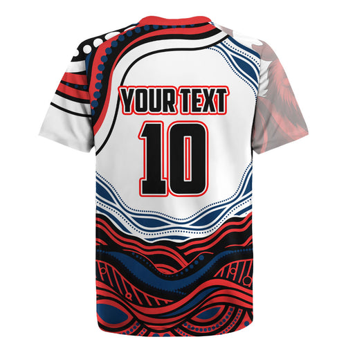 Personalized Sydney Roosters Rugby Jersey Aboriginal Dot Art - Dreamtime Rugby Mascot