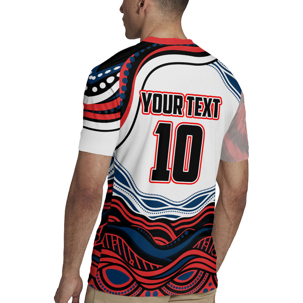 Personalized Sydney Roosters Rugby Jersey Aboriginal Dot Art - Dreamtime Rugby Mascot