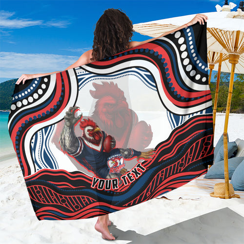 Personalized Sydney Roosters Sarong Aboriginal Dot Art - Dreamtime Rugby Mascot