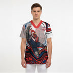 Personalized Sydney Roosters Scrub Top Aboriginal Dot Art - Dreamtime Rugby Mascot