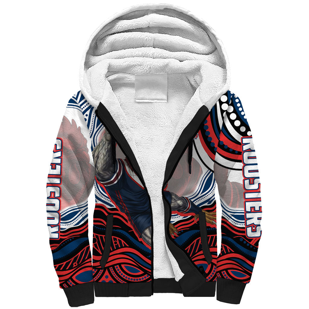 Personalized Sydney Roosters Sherpa Hoodie Aboriginal Dot Art - Dreamtime Rugby Mascot