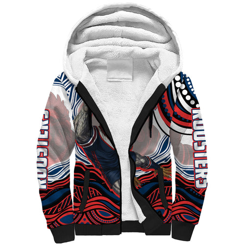 Personalized Sydney Roosters Sherpa Hoodie Aboriginal Dot Art - Dreamtime Rugby Mascot