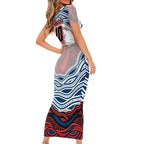 Personalized Sydney Roosters Short Sleeve Bodycon Dress Aboriginal Dot Art - Dreamtime Rugby Mascot
