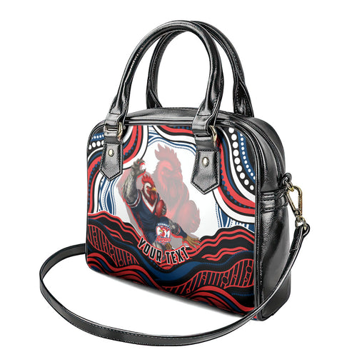 Personalized Sydney Roosters Shoulder Handbag Aboriginal Dot Art - Dreamtime Rugby Mascot