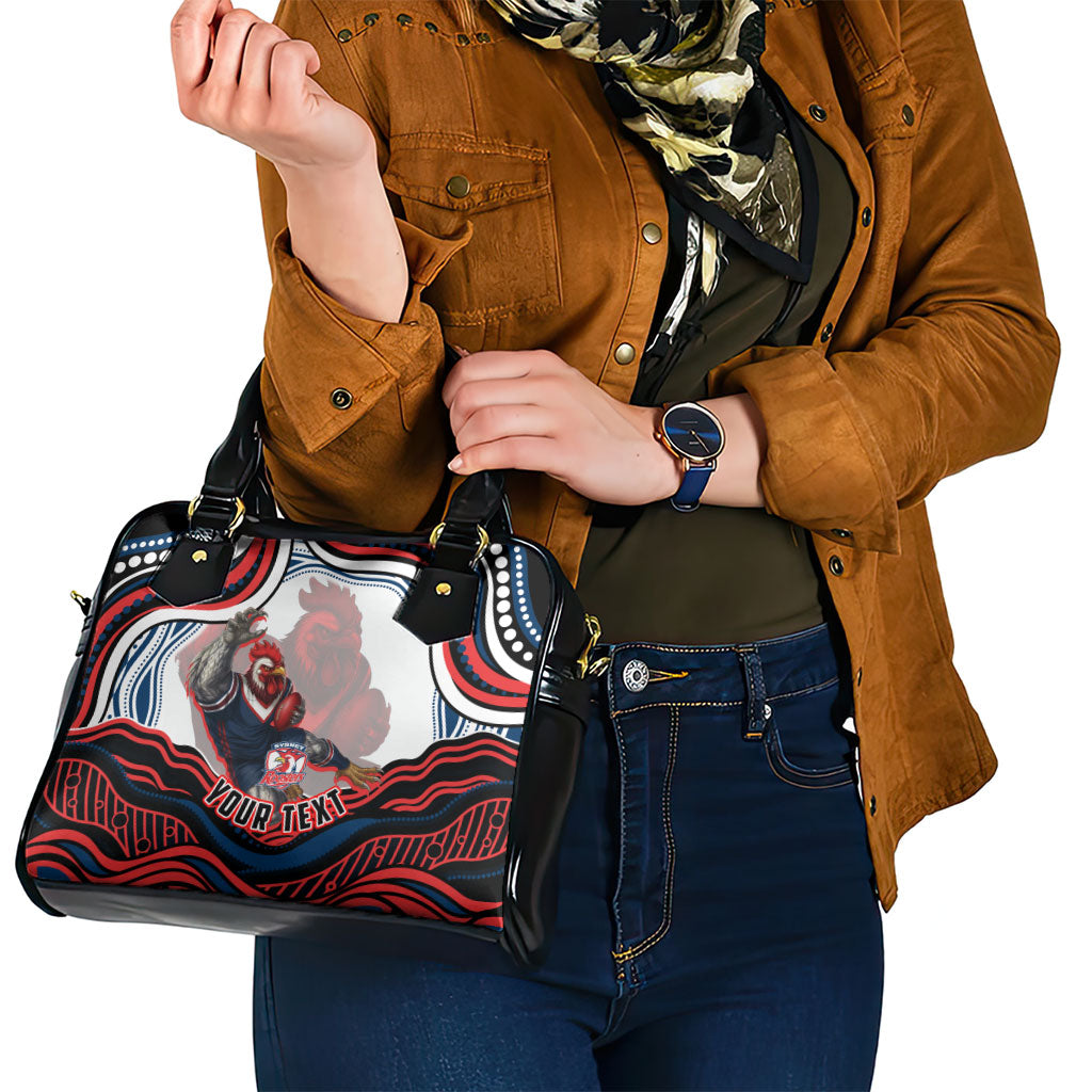Personalized Sydney Roosters Shoulder Handbag Aboriginal Dot Art - Dreamtime Rugby Mascot