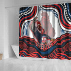 Personalized Sydney Roosters Shower Curtain Aboriginal Dot Art - Dreamtime Rugby Mascot