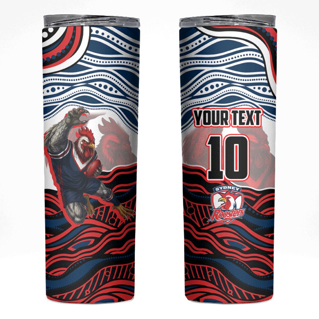 Personalized Sydney Roosters Skinny Tumbler Aboriginal Dot Art - Dreamtime Rugby Mascot