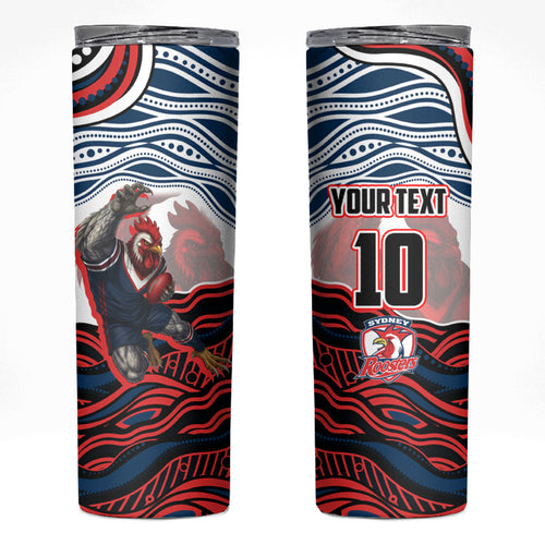 Personalized Sydney Roosters Skinny Tumbler Aboriginal Dot Art - Dreamtime Rugby Mascot