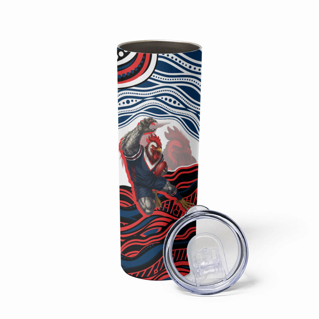 Personalized Sydney Roosters Skinny Tumbler Aboriginal Dot Art - Dreamtime Rugby Mascot