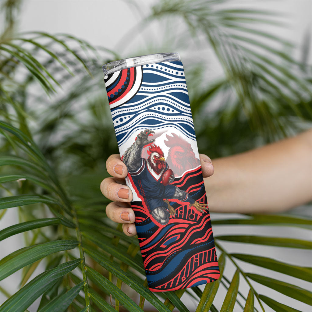 Personalized Sydney Roosters Skinny Tumbler Aboriginal Dot Art - Dreamtime Rugby Mascot