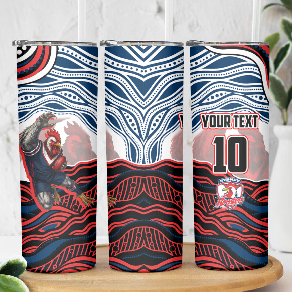 Personalized Sydney Roosters Skinny Tumbler Aboriginal Dot Art - Dreamtime Rugby Mascot