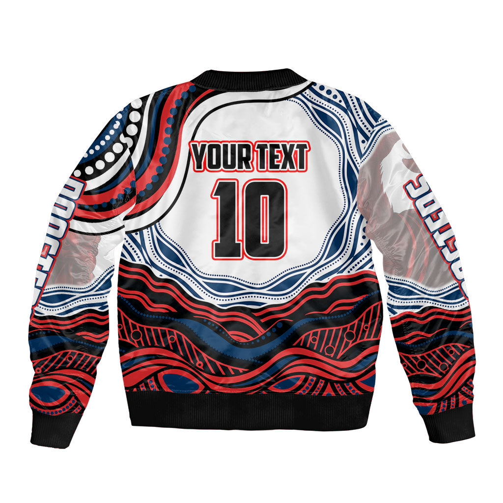 Personalized Sydney Roosters Sleeve Zip Bomber Jacket Aboriginal Dot Art - Dreamtime Rugby Mascot