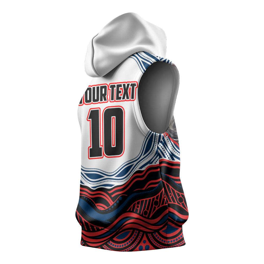 Personalized Sydney Roosters Sleeveless Hoodie Aboriginal Dot Art - Dreamtime Rugby Mascot