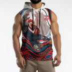 Personalized Sydney Roosters Sleeveless Hoodie Aboriginal Dot Art - Dreamtime Rugby Mascot