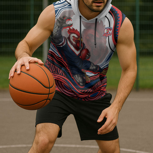 Personalized Sydney Roosters Sleeveless Hoodie Aboriginal Dot Art - Dreamtime Rugby Mascot