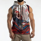 Personalized Sydney Roosters Sleeveless Zip Hoodie Aboriginal Dot Art - Dreamtime Rugby Mascot