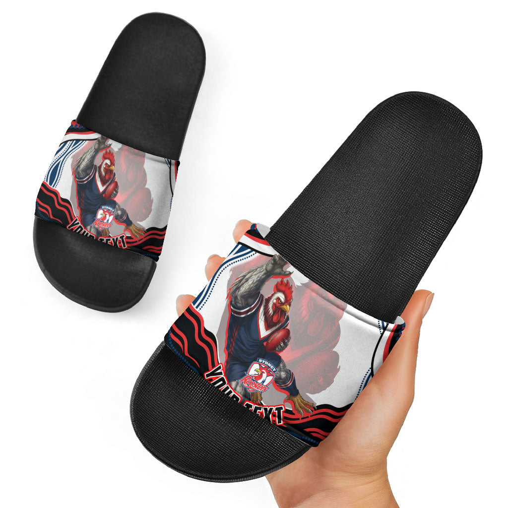 Personalized Sydney Roosters Slide Sandals Aboriginal Dot Art - Dreamtime Rugby Mascot