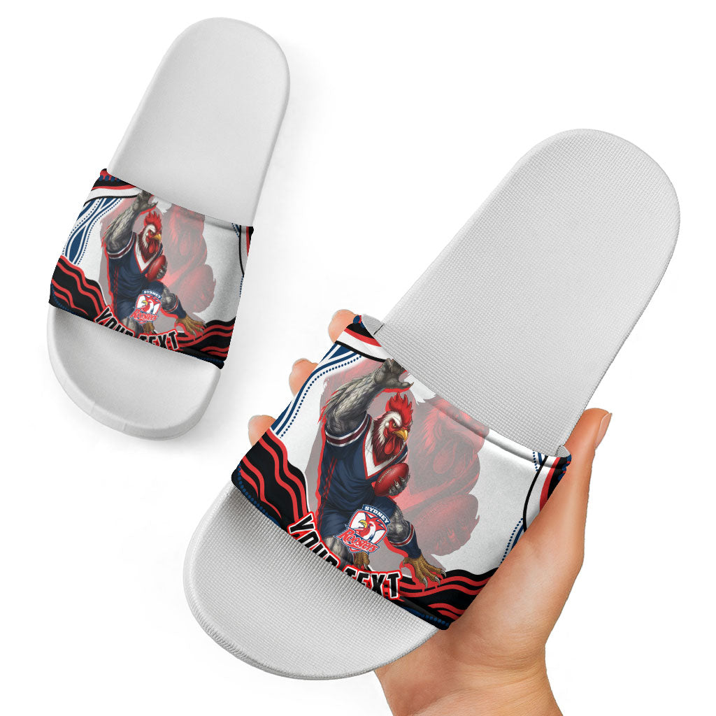 Personalized Sydney Roosters Slide Sandals Aboriginal Dot Art - Dreamtime Rugby Mascot