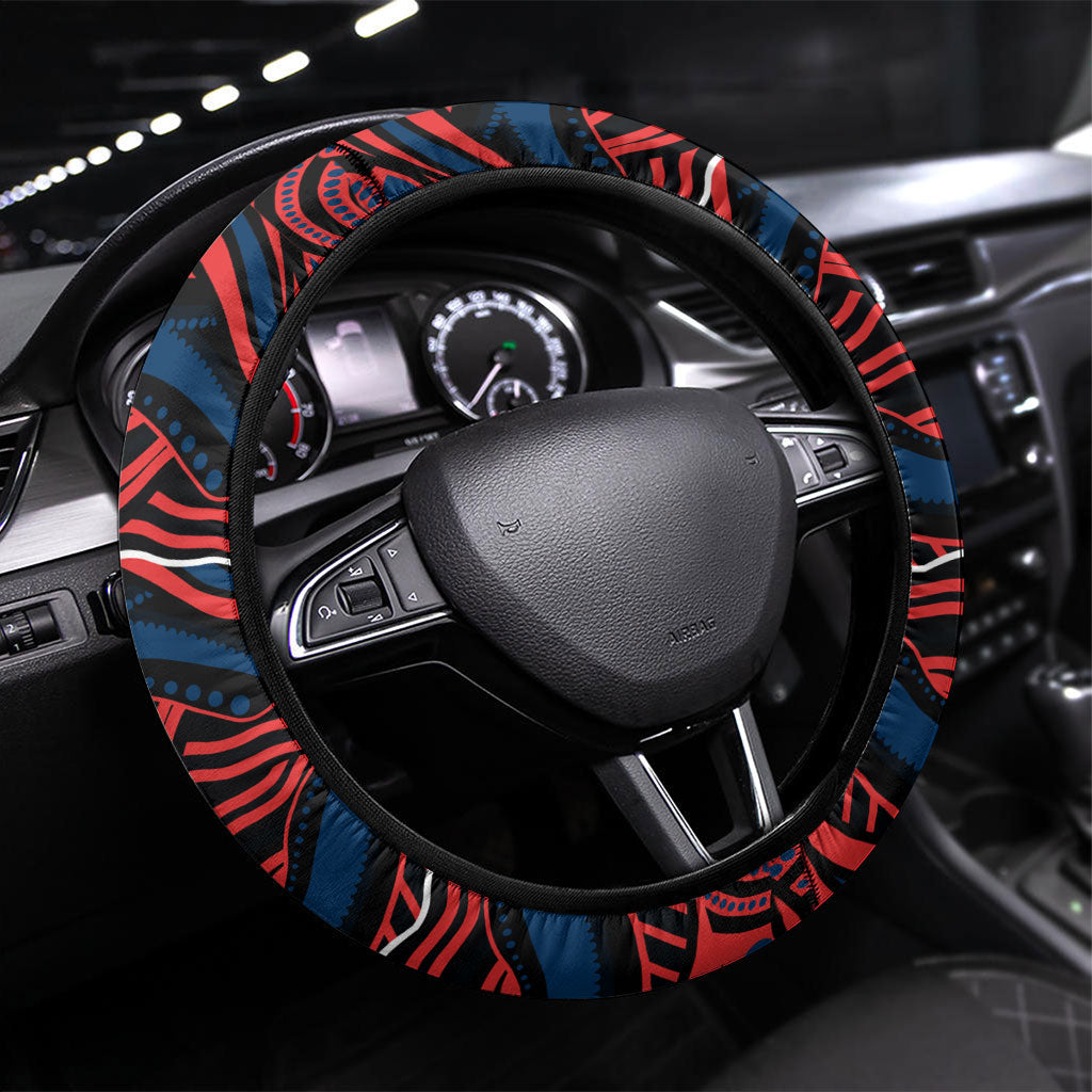Sydney Roosters Steering Wheel Cover Aboriginal Dot Art - Dreamtime Rugby Mascot