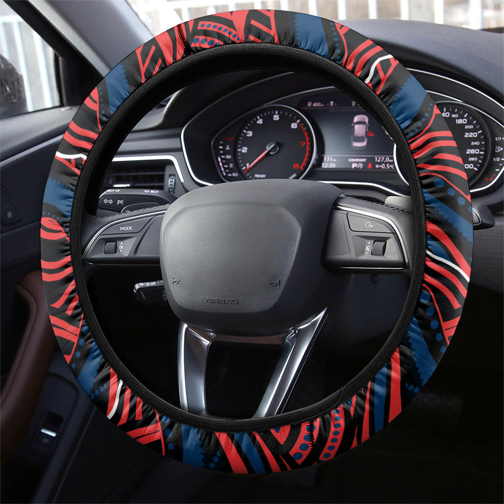 Sydney Roosters Steering Wheel Cover Aboriginal Dot Art - Dreamtime Rugby Mascot