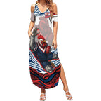 Personalized Sydney Roosters Summer Maxi Dress Aboriginal Dot Art - Dreamtime Rugby Mascot