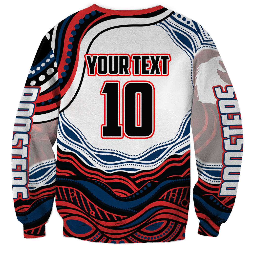 Personalized Sydney Roosters Sweatshirt Aboriginal Dot Art - Dreamtime Rugby Mascot