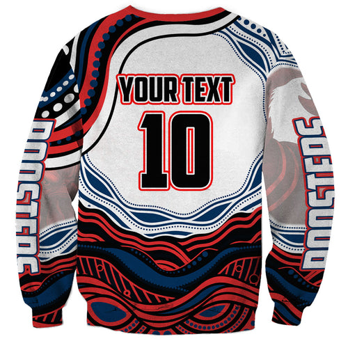 Personalized Sydney Roosters Sweatshirt Aboriginal Dot Art - Dreamtime Rugby Mascot