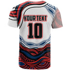 Personalized Sydney Roosters T Shirt Aboriginal Dot Art - Dreamtime Rugby Mascot