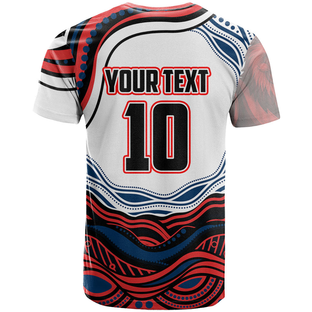 Personalized Sydney Roosters T Shirt Aboriginal Dot Art - Dreamtime Rugby Mascot