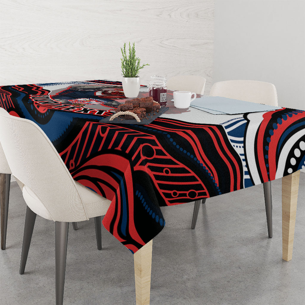 Personalized Sydney Roosters Tablecloth Aboriginal Dot Art - Dreamtime Rugby Mascot