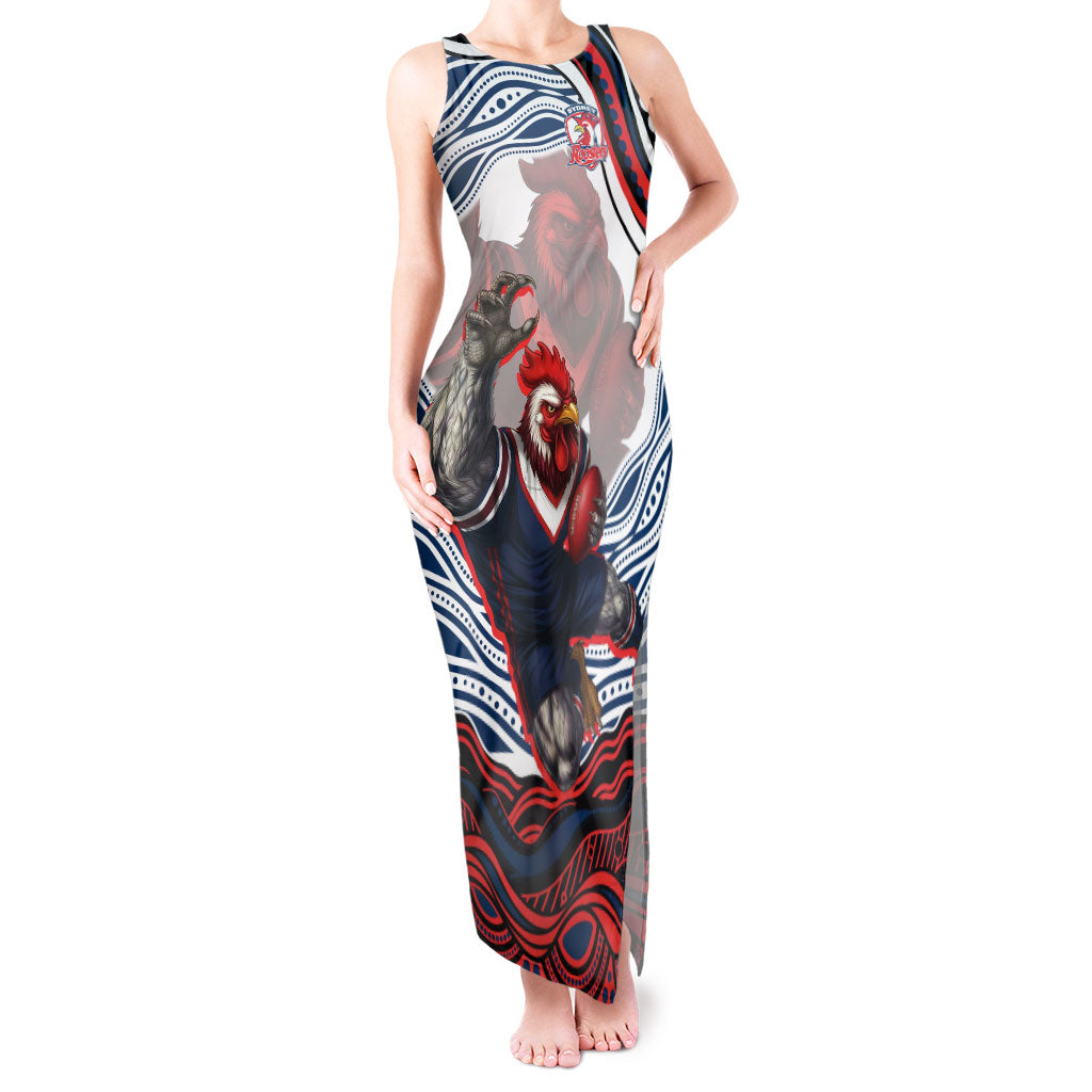 Personalized Sydney Roosters Tank Maxi Dress Aboriginal Dot Art - Dreamtime Rugby Mascot