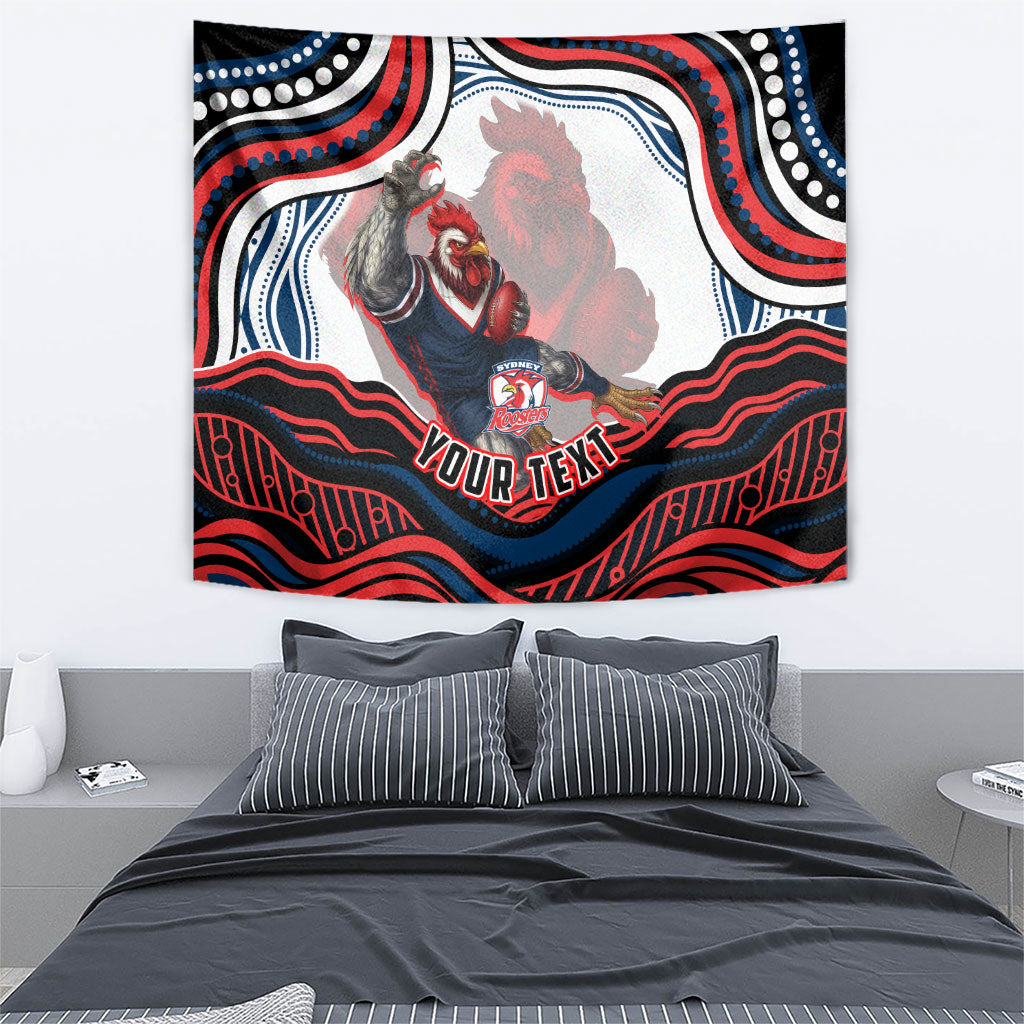 Personalized Sydney Roosters Tapestry Aboriginal Dot Art - Dreamtime Rugby Mascot