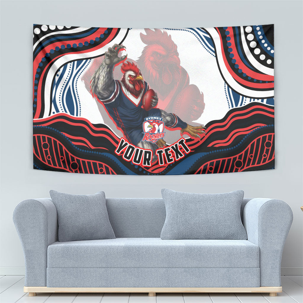 Personalized Sydney Roosters Tapestry Aboriginal Dot Art - Dreamtime Rugby Mascot