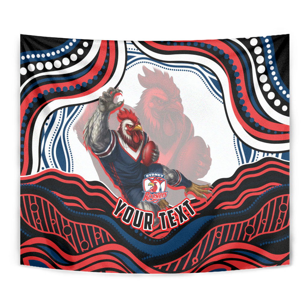 Personalized Sydney Roosters Tapestry Aboriginal Dot Art - Dreamtime Rugby Mascot