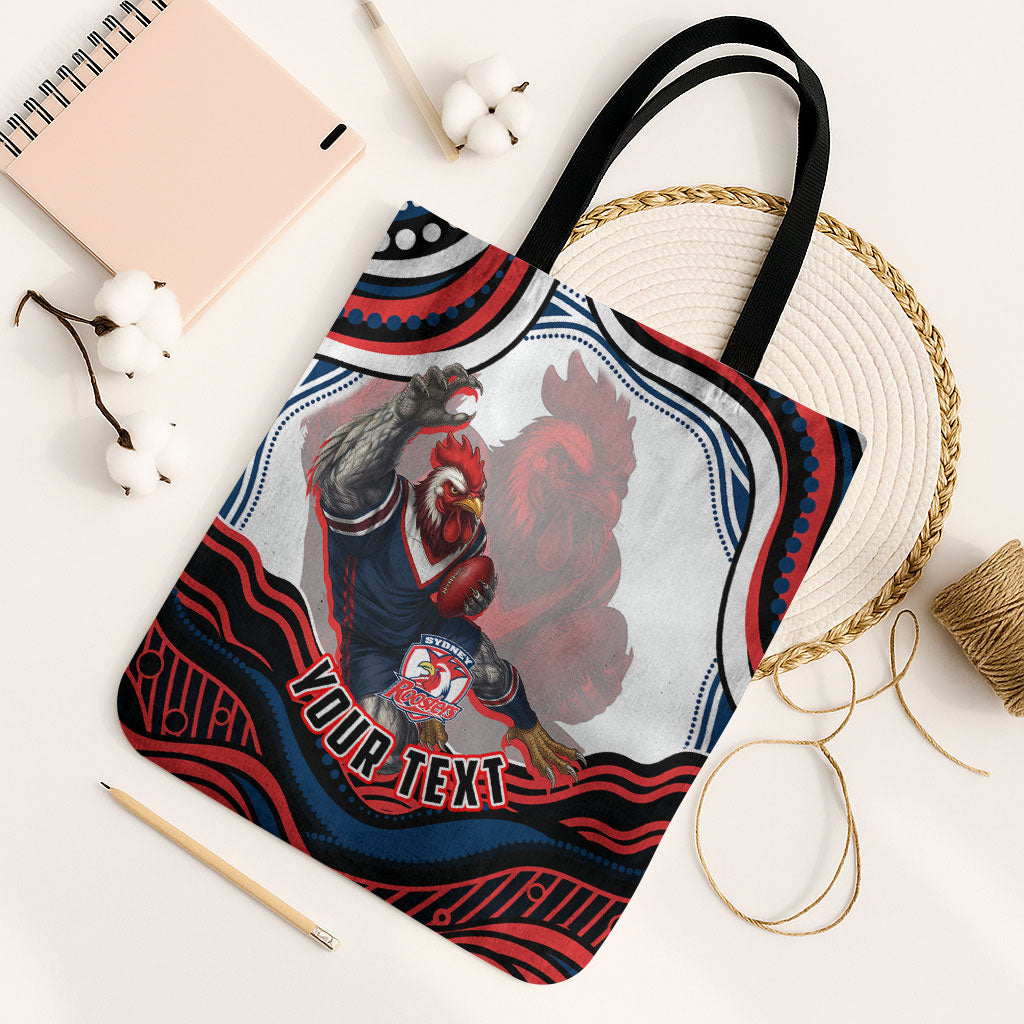 Personalized Sydney Roosters Tote Bag Aboriginal Dot Art - Dreamtime Rugby Mascot