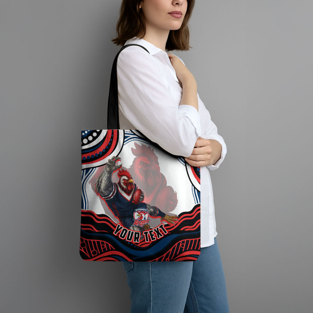 Personalized Sydney Roosters Tote Bag Aboriginal Dot Art - Dreamtime Rugby Mascot