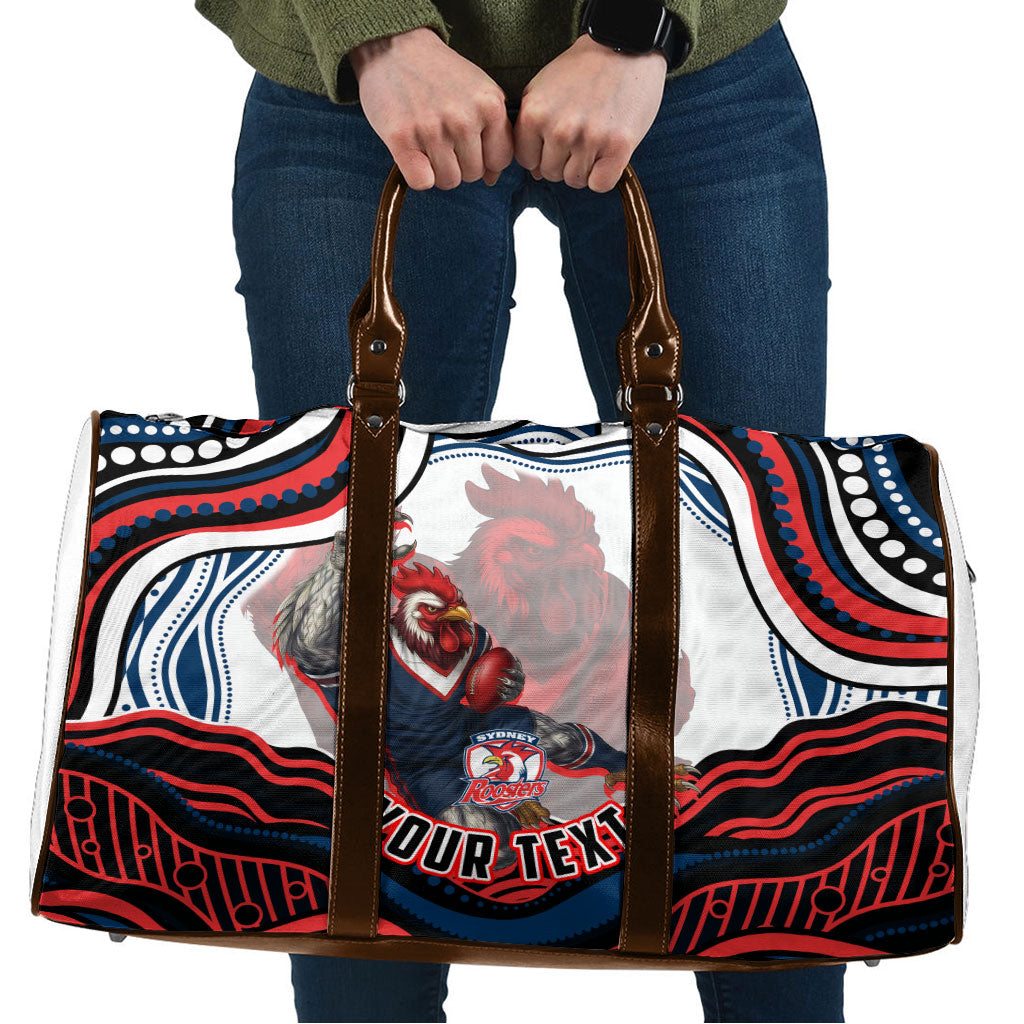Personalized Sydney Roosters Travel Bag Aboriginal Dot Art - Dreamtime Rugby Mascot