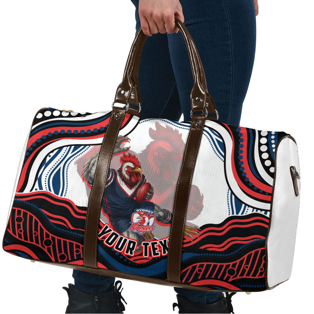 Personalized Sydney Roosters Travel Bag Aboriginal Dot Art - Dreamtime Rugby Mascot