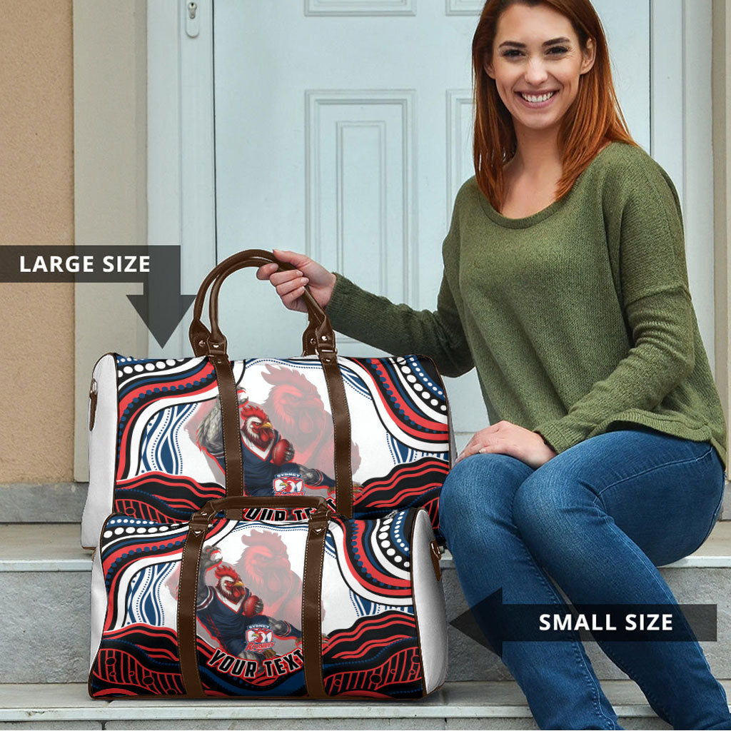 Personalized Sydney Roosters Travel Bag Aboriginal Dot Art - Dreamtime Rugby Mascot
