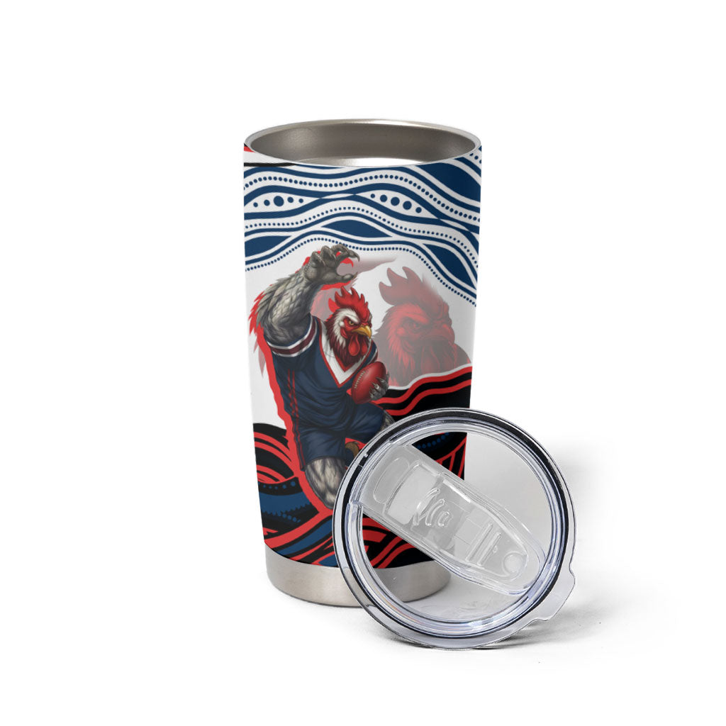 Personalized Sydney Roosters Tumbler Cup Aboriginal Dot Art - Dreamtime Rugby Mascot