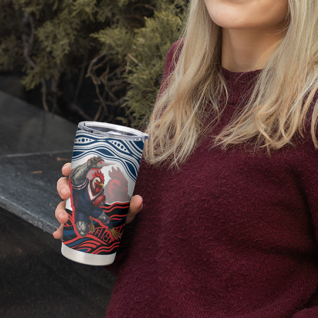 Personalized Sydney Roosters Tumbler Cup Aboriginal Dot Art - Dreamtime Rugby Mascot