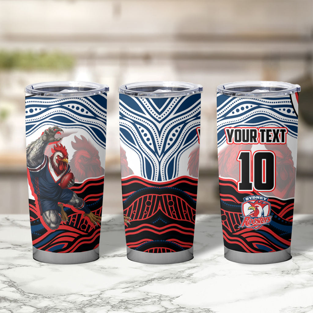 Personalized Sydney Roosters Tumbler Cup Aboriginal Dot Art - Dreamtime Rugby Mascot