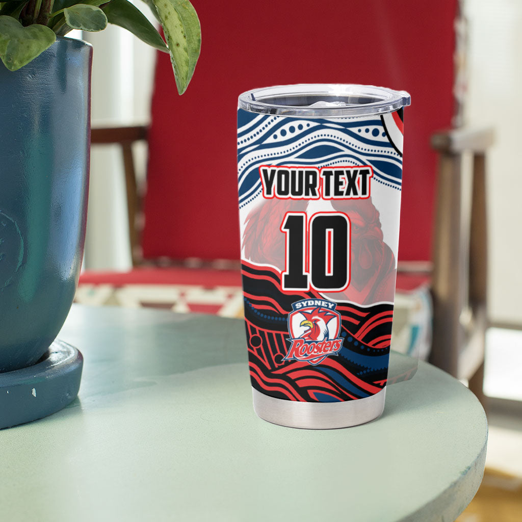 Personalized Sydney Roosters Tumbler Cup Aboriginal Dot Art - Dreamtime Rugby Mascot