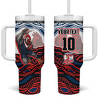 Personalized Sydney Roosters Tumbler With Handle Aboriginal Dot Art - Dreamtime Rugby Mascot